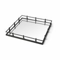 Tarifa Mirrored Glass Bottom & Railing Handle Tray with Natural Finish Metal, Silver TA3094855